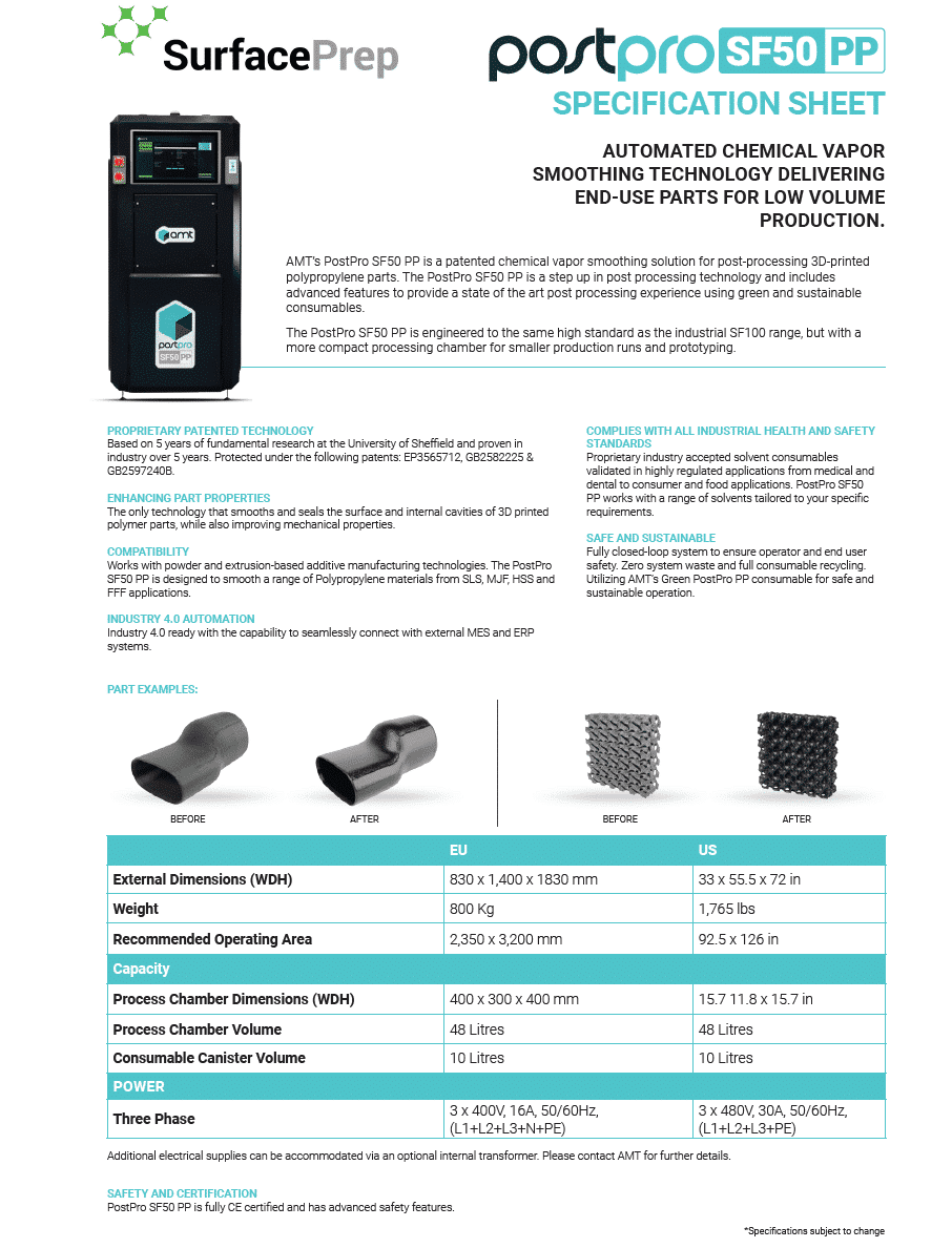 AMT PostPro SF50 specification sheet